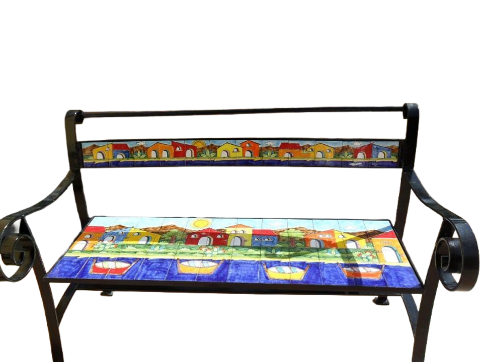 Panchina 3 posti in ferro con braccioli - Casette Nino Parrucca