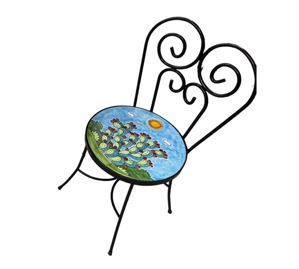 Sedia Rotonda d.cm.39 - pale di fichi d'india Nino Parrucca in ferro e ceramica