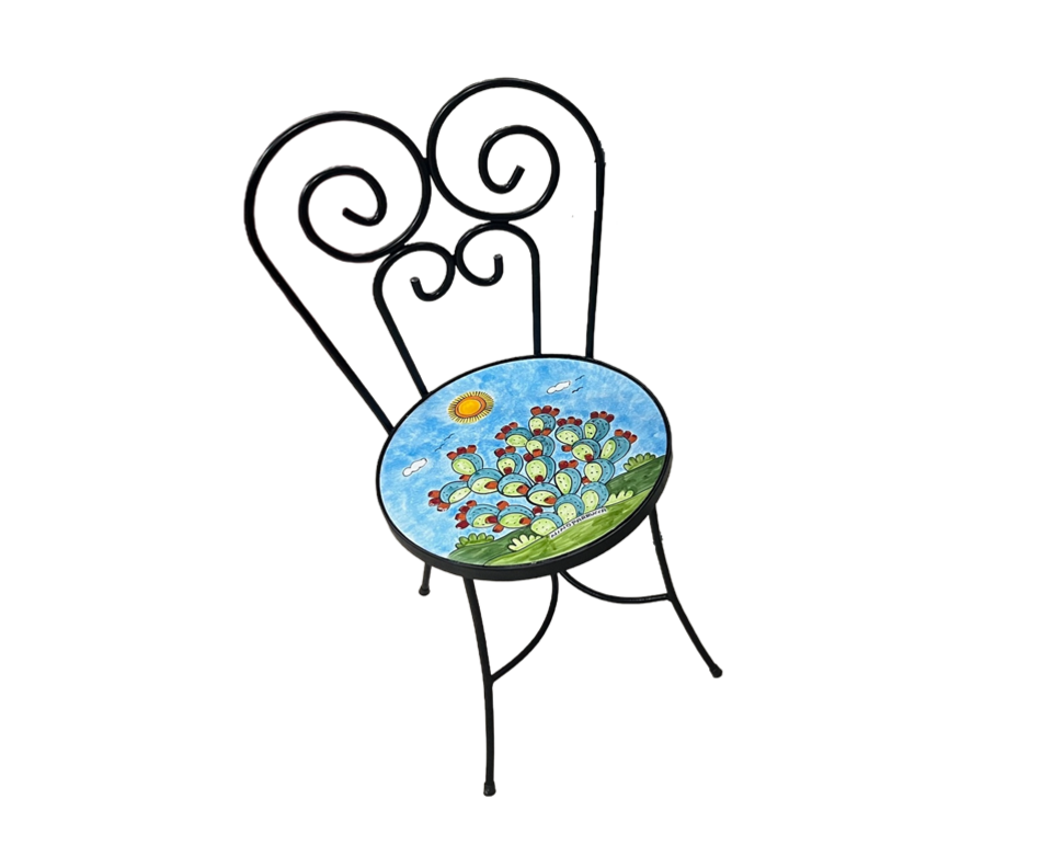 Sedia Rotonda d.cm.39 - pale di fichi d'india Nino Parrucca in ferro e ceramica