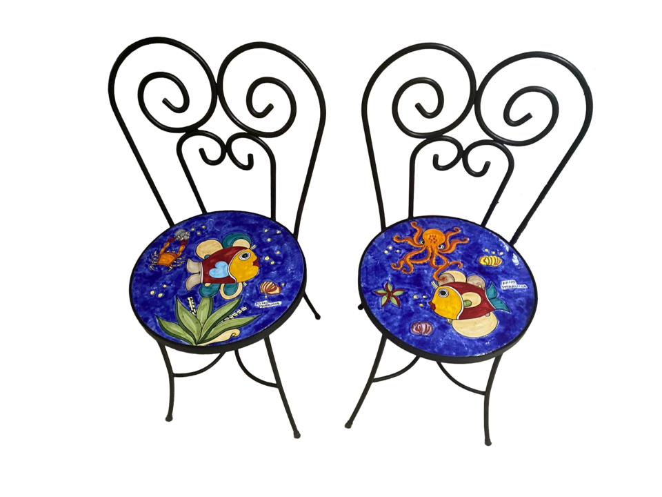 Sedia Rotonda d.cm.39 - Fondale marino blu Nino Parrucca in ferro e ceramica