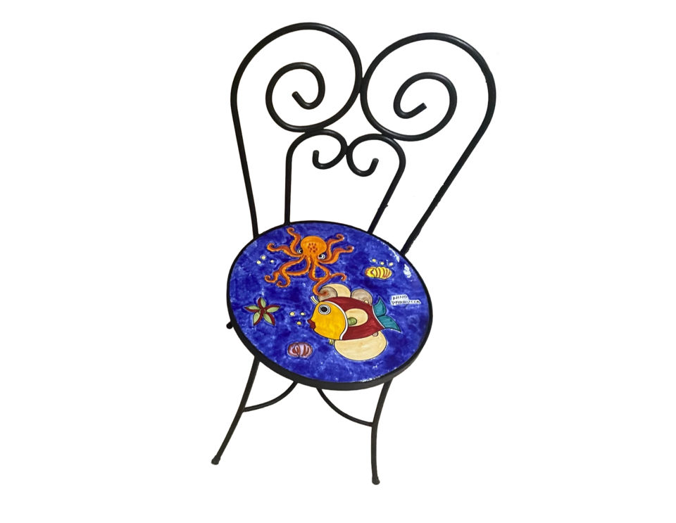 Sedia Rotonda d.cm.39 - Fondale marino blu Nino Parrucca in ferro e ceramica