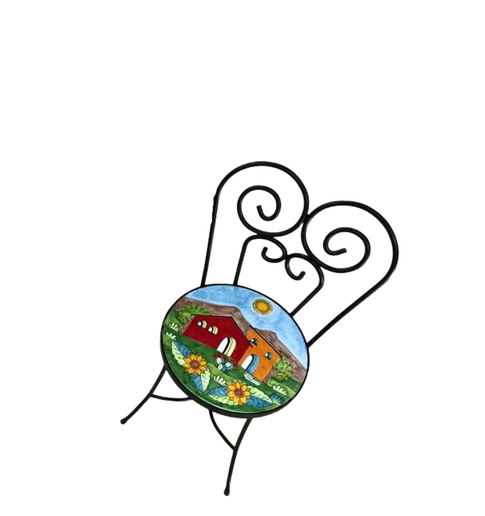 Sedia Rotonda d.cm.39 - Casette con Girasoli Nino Parrucca in ferro e ceramica