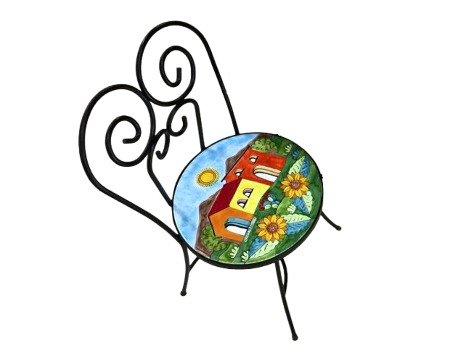 Sedia Rotonda d.cm.39 - Casette con Girasoli Nino Parrucca in ferro e ceramica