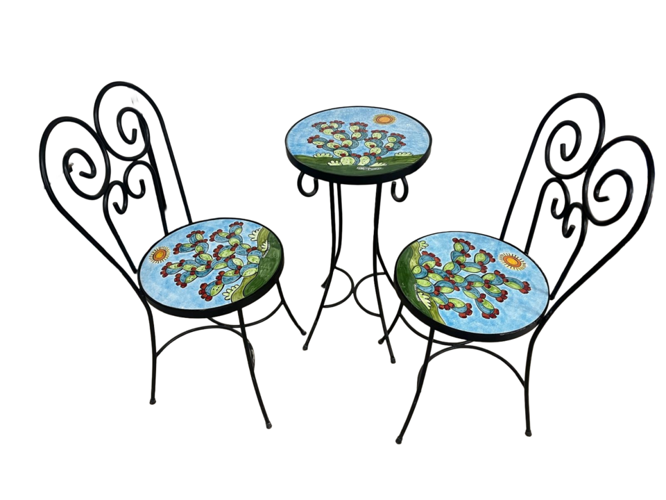 Set3 - Set tavolo tondo e sedie - Pale di fichi d'india Nino Parrucca in ferro e ceramica