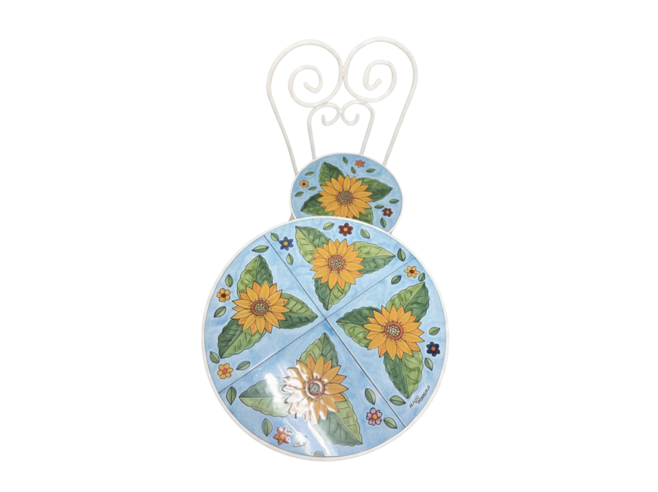 Sedia Rotonda D. 39 cm - Girasoli fondo celeste - bianco o nero Nino Parrucca in ferro e ceramica