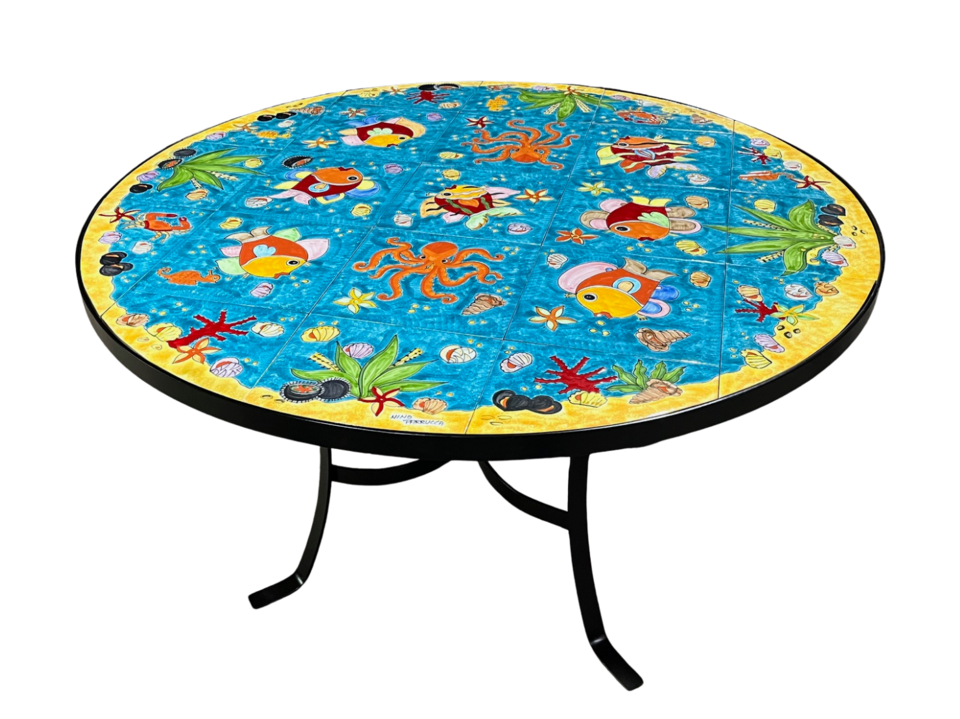 Tavolo rotondo da giardino 150 - Fondale Marino (verde smeraldo con sabbia) Nino Parrucca