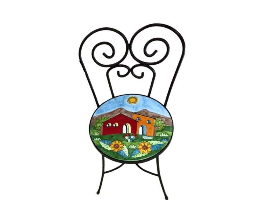 Sedia Rotonda d.cm.39 - Casette con Girasoli Nino Parrucca in ferro e ceramica