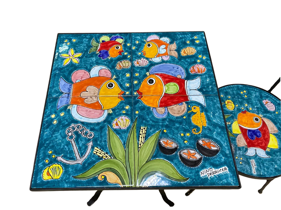 Set tavolo quadrato e sedie da giardino - Fondale marino Nino Parrucca