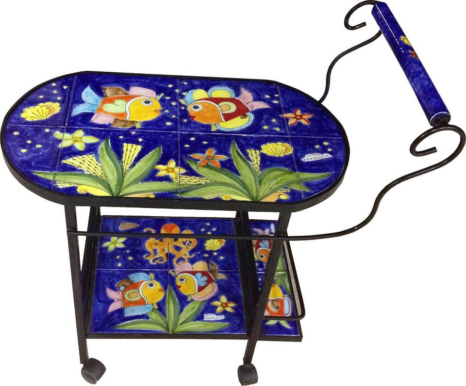 Carrello Bar - fondale marino Nino Parrucca in ferro e ceramica