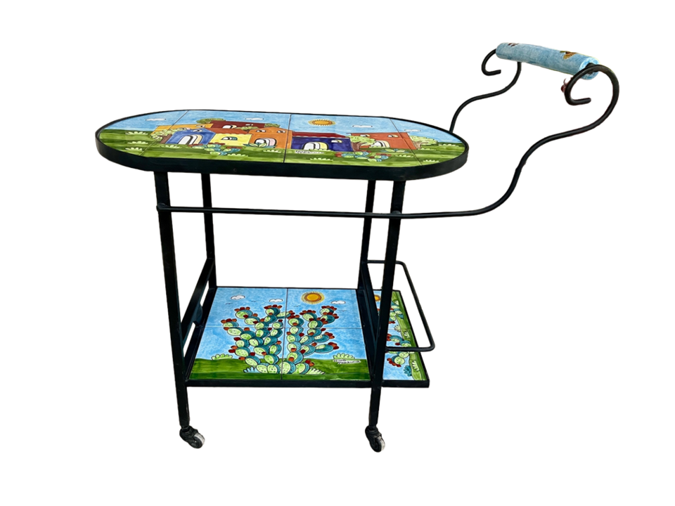 Carrello Bar - casette con pale di fichi Nino Parrucca in ferro e ceramica