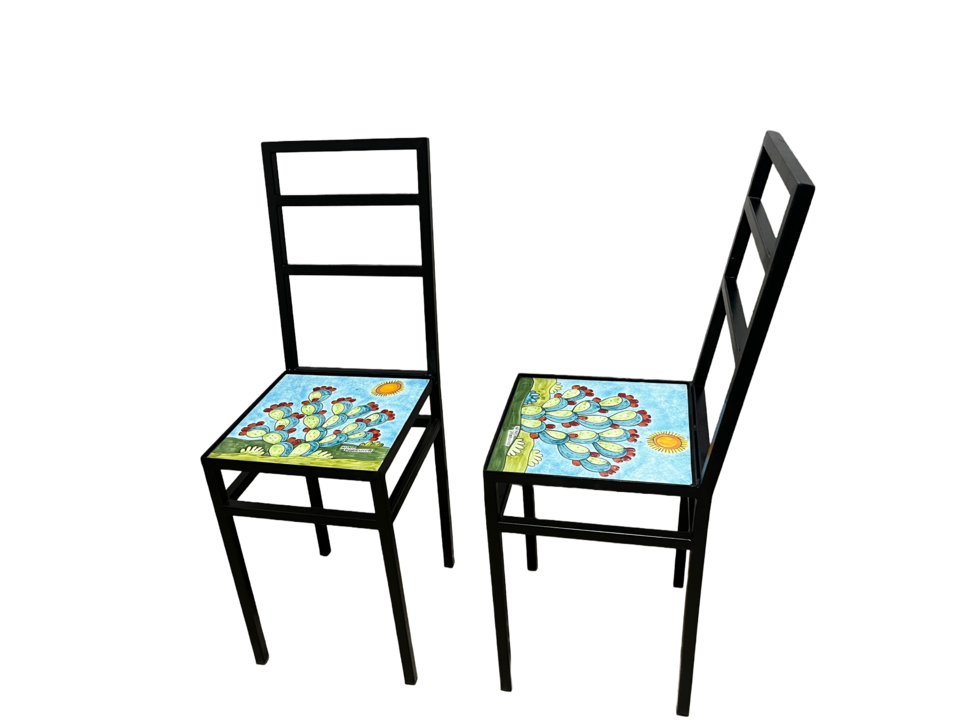 Sedia quadrata -  pale di fichi d'india Nino Parrucca in ferro e ceramica