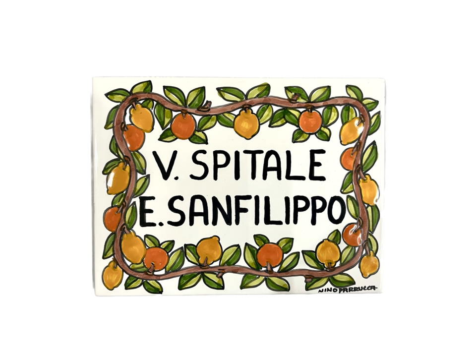 Piastrella personalizzata in ceramica decoro Ramo di Limoni e Arance Nino Parrucca