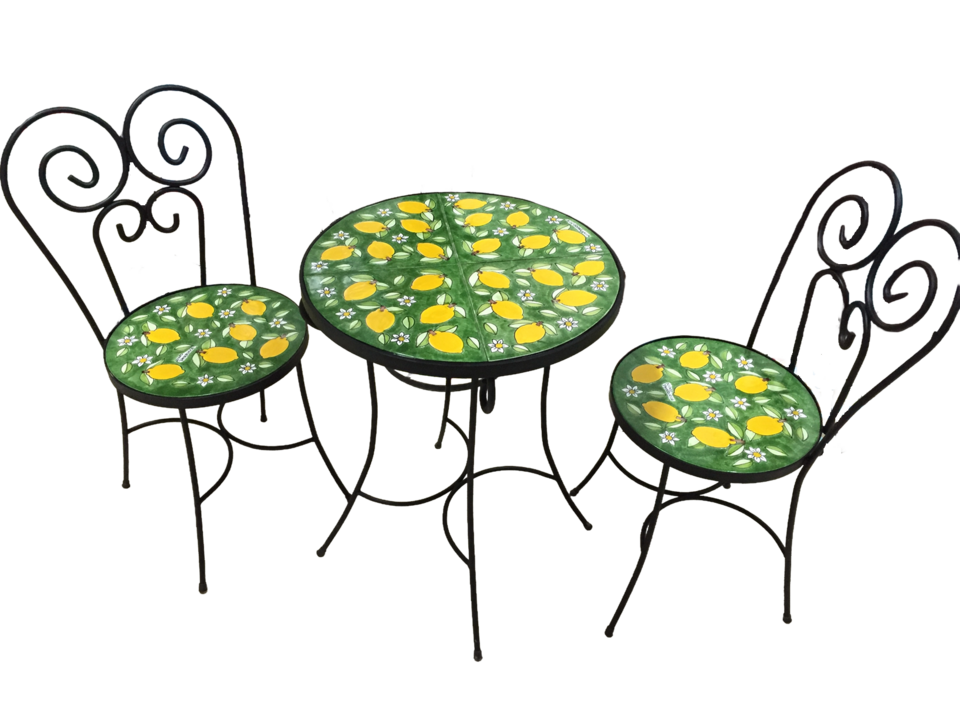 Set tavolo e sedie -  Limoni fondo verde Nino Parrucca in ferro e ceramica