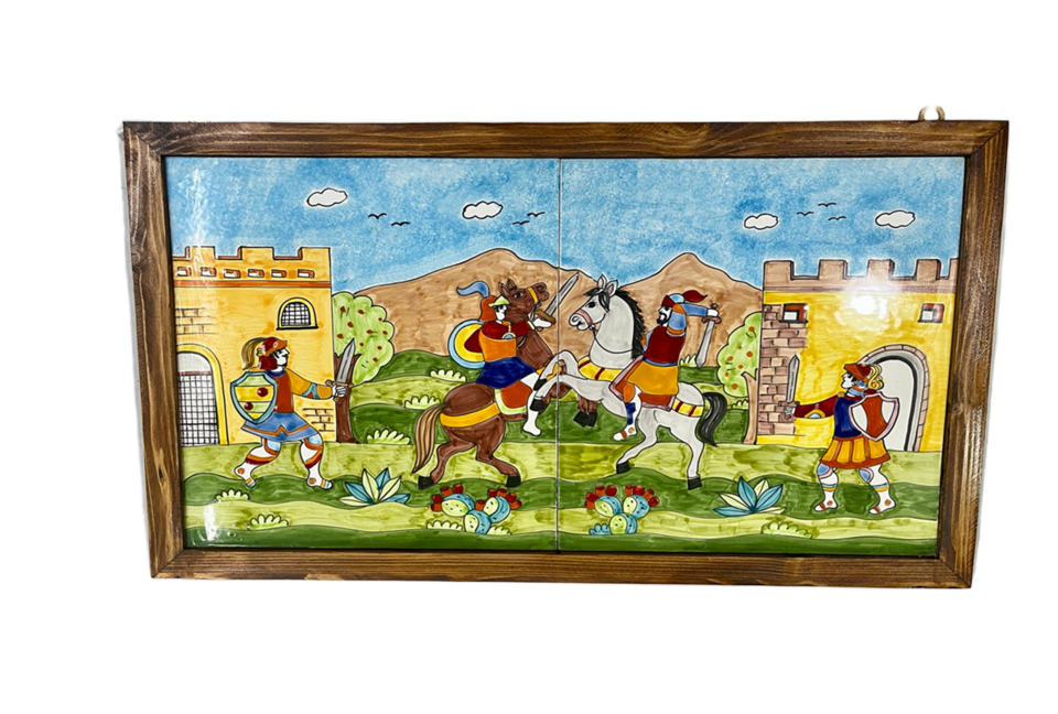 Quadro Siciliano – Battaglia dei Paladini Nino Parrucca in Legno e Ceramica