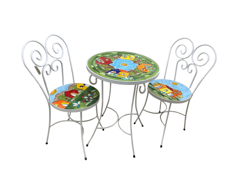 Set tavolo e sedie - Casette con pale Nino Parrucca in ferro e ceramica