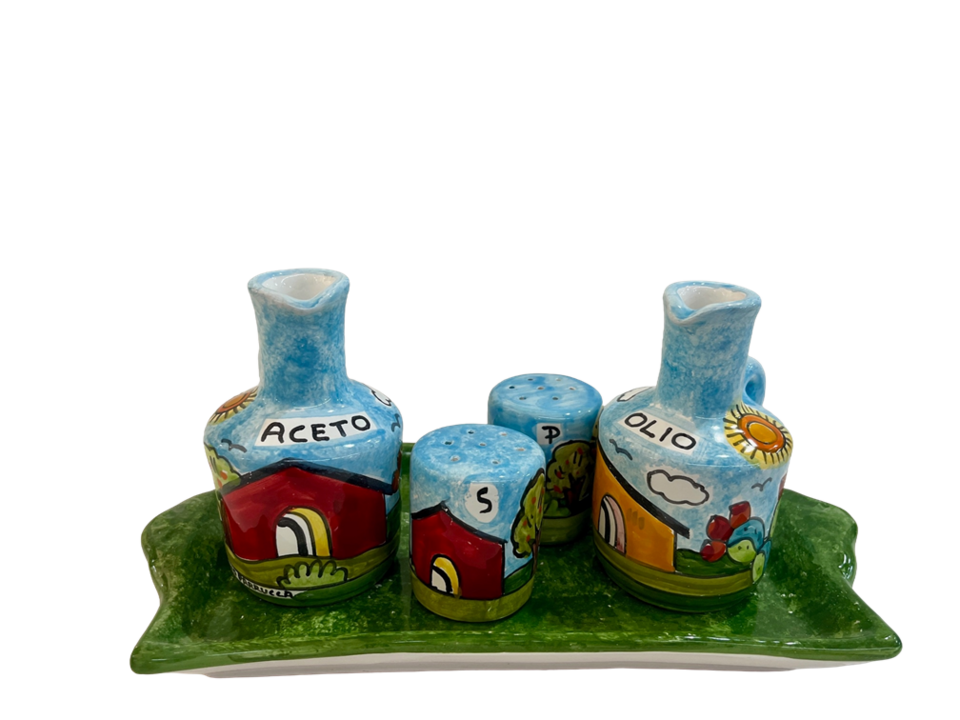 Manage Olio/Aceto & Sale/Pepe - Paesaggio di casette Nino Parrucca in ceramica