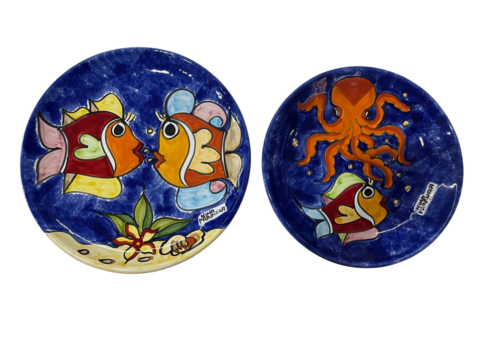 Set Posto Tavola - fondale marino blu con sabbia Nino Parrucca in ceramica