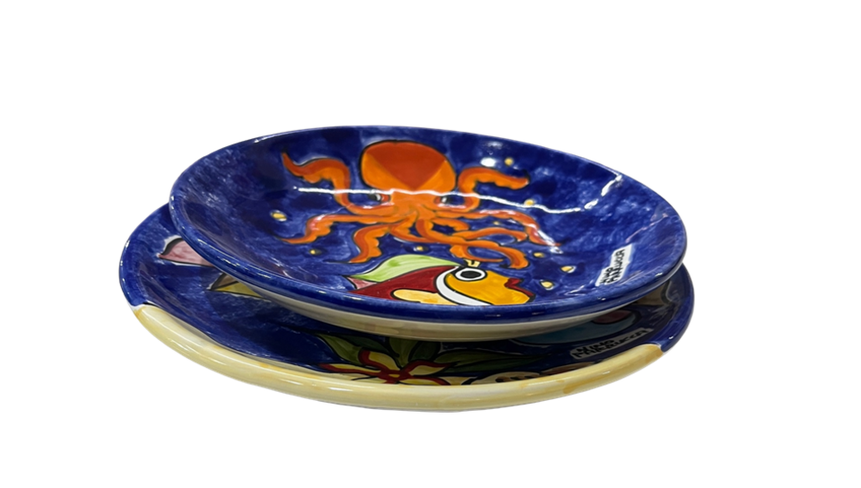 Set Posto Tavola - fondale marino blu con sabbia Nino Parrucca in ceramica