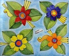 Piastrella in ceramica decoro fiori grandi Nino Parrucca Rettangolare - Cod. 49