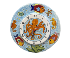 Orologio a cappello d.cm.44 fondale marino celeste in ceramica Nino Parrucca