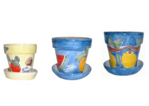 Vasetto con sottovaso vari decori in ceramica Nino Parrucca