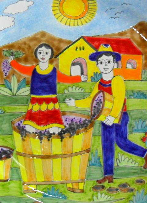 Piastrella in ceramica decoro La Vendemmia Nino Parrucca Rettangolare - Cod. 11
