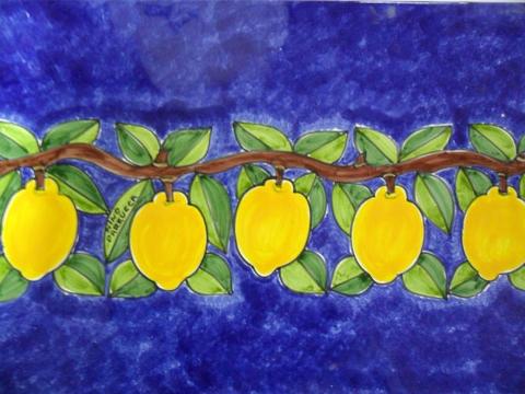 Piastrella in ceramica decoro ramo limoni Nino Parrucca Rettangolare - Cod. 64 - Palermo
