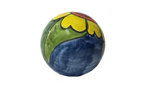 Pallina di Natale Nino Parrucca fiore giallo su fondo blu