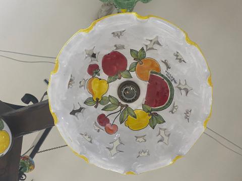 Lampadario con ciotola in ceramica Nino Parrucca e catena - diverse  misure