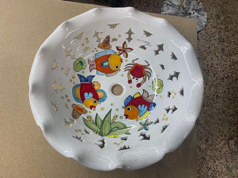 Lampadario con ciotola in ceramica Nino Parrucca e catena - diverse  misure