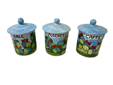Barattolo d.cm. 9 h.cm.10 in ceramica diversi decori  Nino Parrucca
