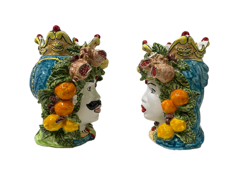 Teste di Moro H.cm.27  con frutta in ceramica Nino Parrucca