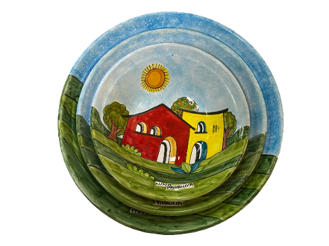 Insalatiere / Ciotole  Paesaggio di casette - Art.55 - 57 - 59 in ceramica Nino Parrucca