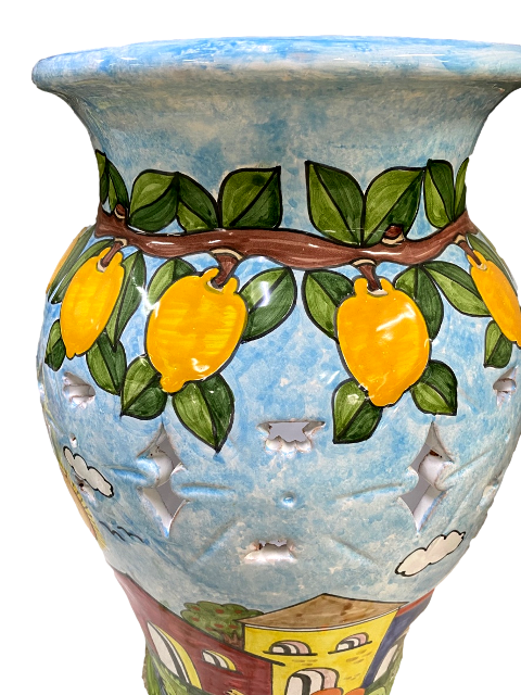 Portaombrelli ad anfora traforato Decoro casette con ramo di limone in alto Nino Parrucca
