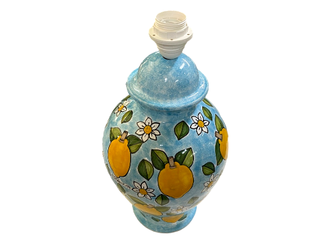 Lume in ceramica H.cm.35 Limoni fondo celeste Nino Parrucca