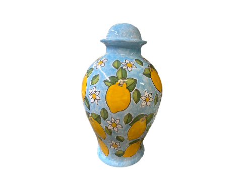 Lume in ceramica H.cm.35 Limoni fondo celeste Nino Parrucca