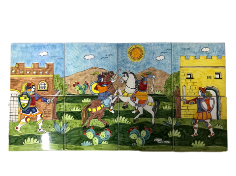 Pannello da 8 piastrelle in ceramica decoro Paladini Nino Parrucca