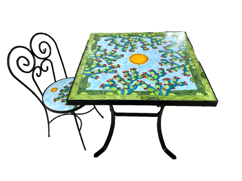 Tavolo quadrato in ferro nero cm.82x82 e/o Sedia Rotonda Nino Parrucca Pale di fichi d'india