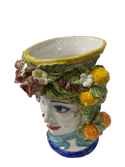 Teste di Moro H.cm.34 con frutta in ceramica Nino Parrucca