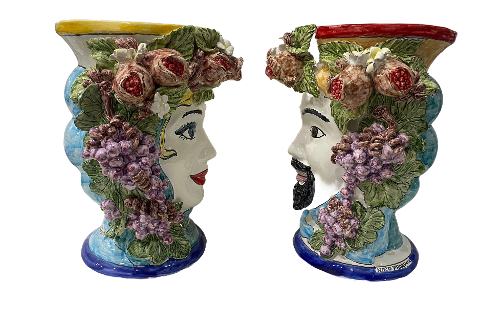 Teste di Moro H.cm.34 con frutta in ceramica Nino Parrucca