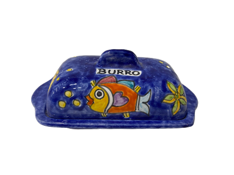 Burriera rettangolare CM.26X11 decoro Pesci mare Blu in ceramica Nino Parrucca