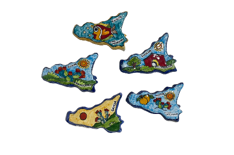 Piastrella a forma di Sicilia cm.13x8,5x1,5 Nino Parrucca
