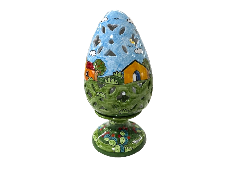 Lume a uovo H.cm.35 d.cm.18 - 2 decori Nino Parrucca in ceramica