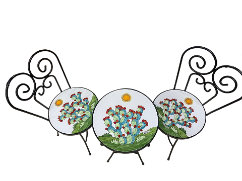 ST3 - Set tavolo e sedie - Pale di fichi d'india fondo bianco Nino Parrucca in ferro e ceramica