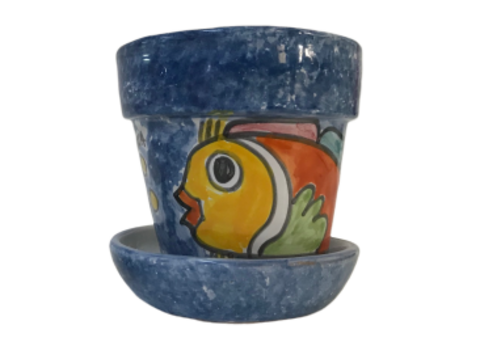 Vasetto con sottovaso vari decori in ceramica Nino Parrucca