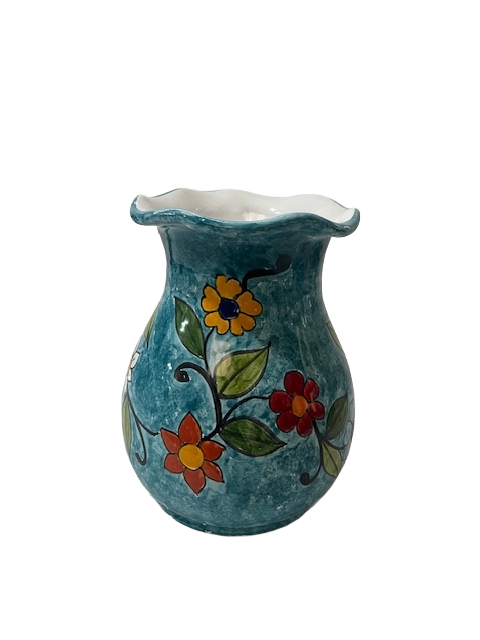 Fioriera smerlata decoro firi rampicante fondo verde smeraldo Nino Parrucca in ceramica