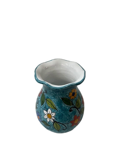 Fioriera smerlata decoro firi rampicante fondo verde smeraldo Nino Parrucca in ceramica