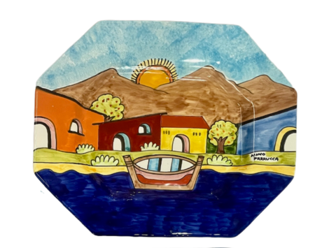 Piatto ottagonale fondo - varie misure e decori Nino Parrucca in ceramica