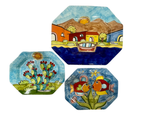 Piatto ottagonale fondo - varie misure e decori Nino Parrucca in ceramica