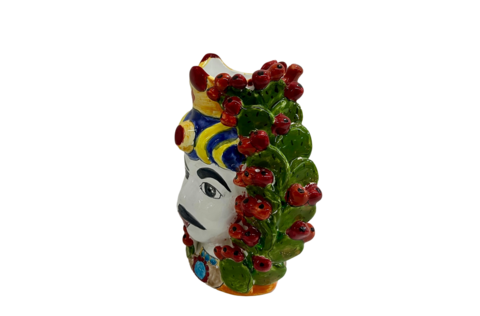 Teste di moro h.cm.16 con pale di fichi d'india Nino Parrucca in ceramica